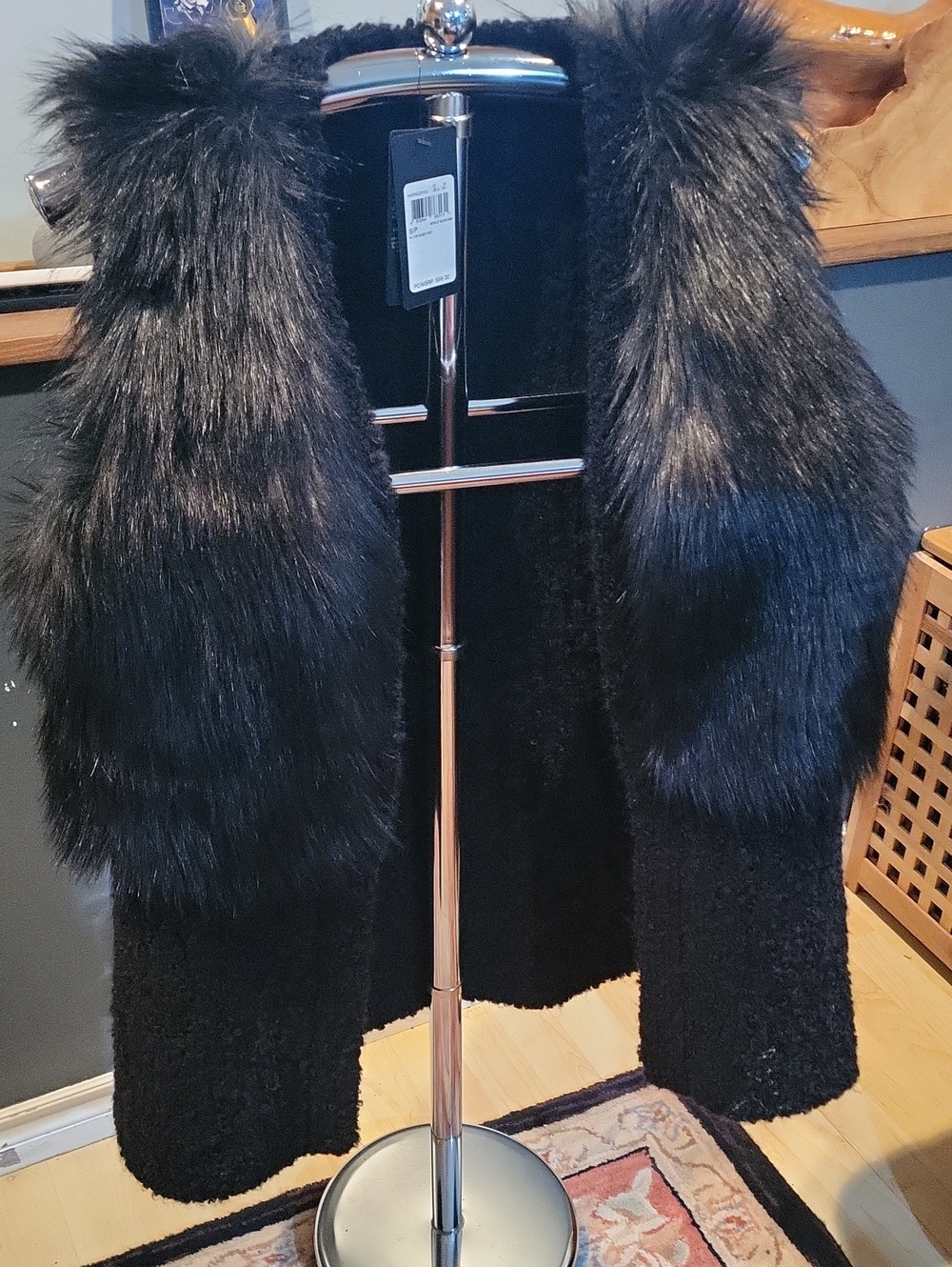 Black Faux Fur Mixed Women's Vest